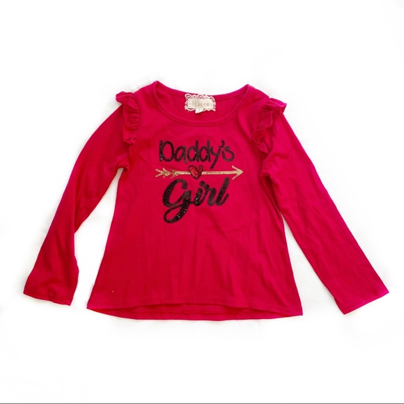 btween Other - BTWEEN | Red long sleeve shirt Daddy’s Girl sequin embellishment - Size 5